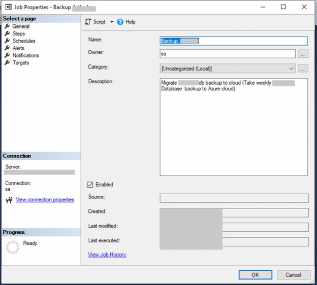 Setting up a Microsoft Azure cloud backup for an SQL database